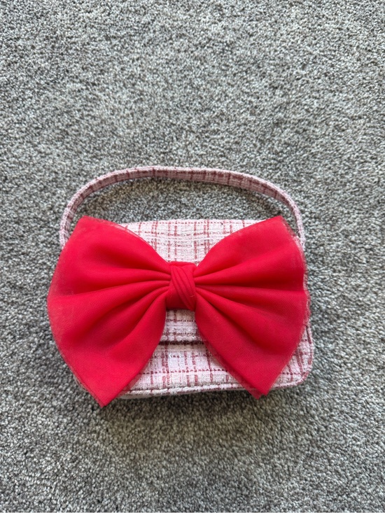 Cat & Jack Other - Girls Pink and Red Tweed Shoulder Bag with Large Red Bow